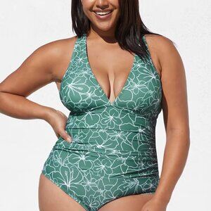 Cupshe Vines of Lines Shirred Tie Back Swimsuit Black & White | Size 2X | NWT